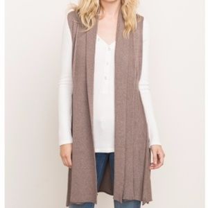 Sleeveless Ribbed Shawl Collar Long Brown Vest